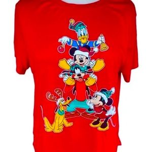 Disney Graphic Characters Christmas Holiday T-Shirt with Glitter Kidcore-M